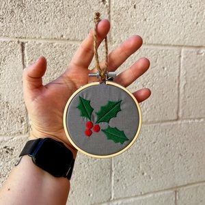 Christmas Mistletoe Embroidered Ornament (Handmade)